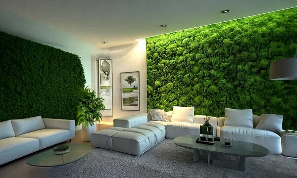Modern Living Room with Green Wall