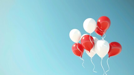 Patriotic balloons floating joyfully against a clear, blue sky, creating a festive, uplifting background with blank areas for Canada Day text