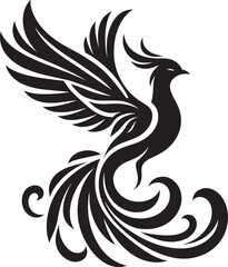 Beautiful Phoenix bird flying Silhouette vector illustration isolated on a white background
