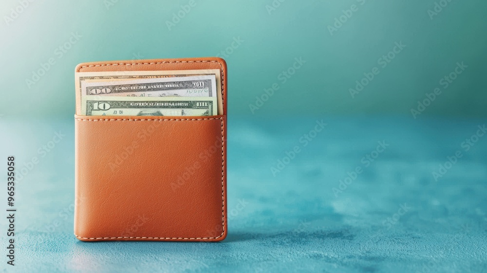Poster global finance concept - wallet with multiple currencies with copy space, selective focus.