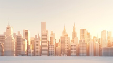 Obraz premium Modern City Skyline Illustration at Sunrise Featuring Tall Skyscrapers