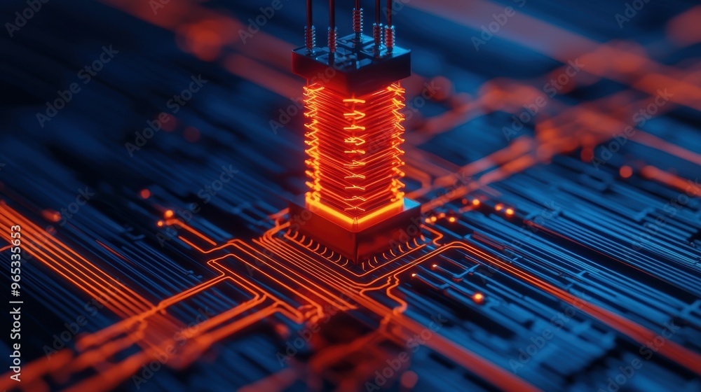 Aufkleber illuminated energy grid - futuristic simulation of glowing circuits and interconnected power lines i