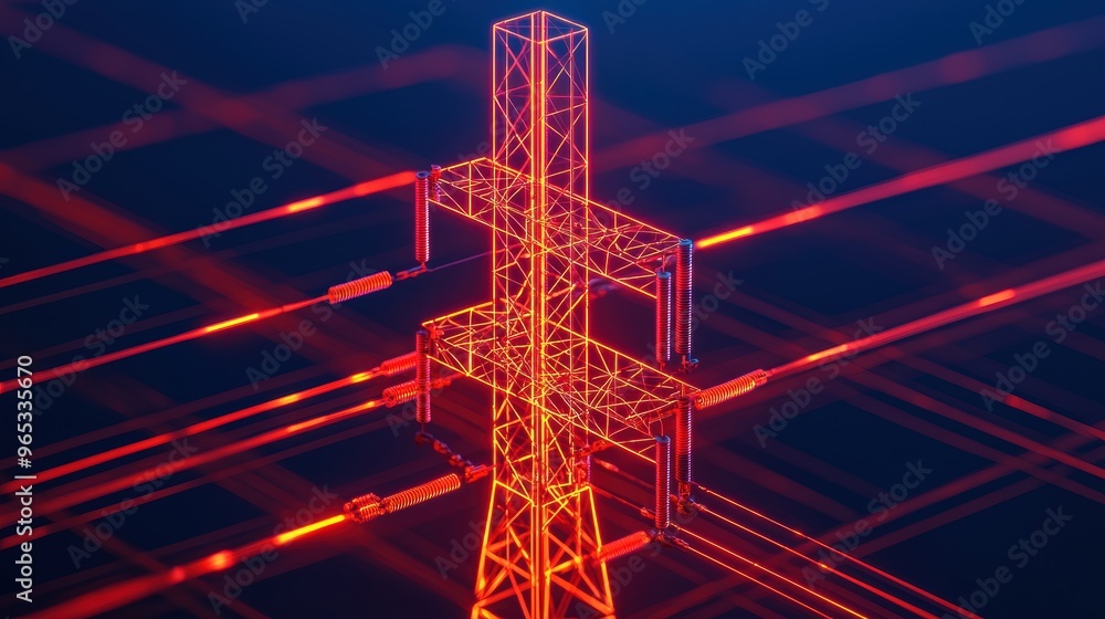 Poster illuminated energy grid: futuristic simulation with glowing circuits and interconnected power lines 