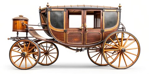 Vintage carriage isolated on white background, old-fashioned, symmetrical, elegant, white background, transportation, isolated, historic, luxury, vintage, nostalgia, historical, elegant