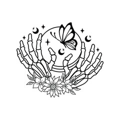 Skeleton Hand Butterflies Retro SVG