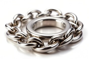 Obraz premium white background, metal, isolated, chain, key, ring, A close up view of a shiny metal ring and chain isolated on a white background