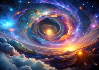 galactic vortices wormhole tunnels deep space mystery zones shimmering metallic surfaces stardust explosions vibrant turbulent clouds luminous astral projections cosmic vibes