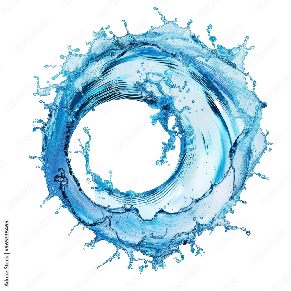 Poster a circular splash of water creating dynamic movement against a transparent background, showcasing vi