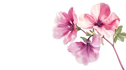 Watercolour of a geranium on pure white background canvas