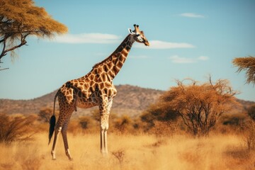 Fototapeta premium Savanna giraffe grassland wildlife.