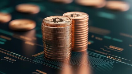 Futuristic Digital Currency Planning Tools in Modern Office - with Copy Space and Selective Focus