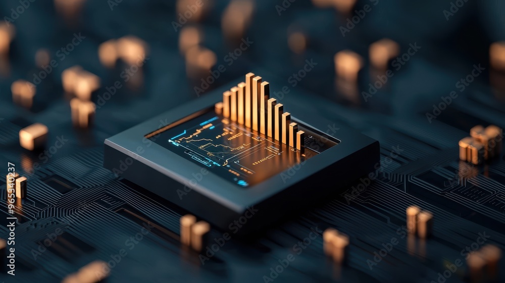 Poster futuristic investment planner hologram currency analysis in advanced tech interface - with copy spac