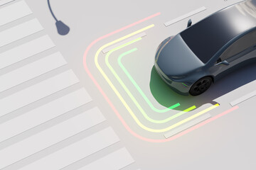 Top view of autonomous smart car driving on the road
