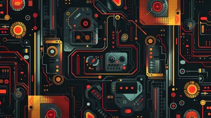 Obraz premium retro technology pattern wallpaper