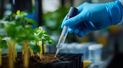 Testing soil pH levels in a controlled laboratory environment, with a technician using a glass electrode meter