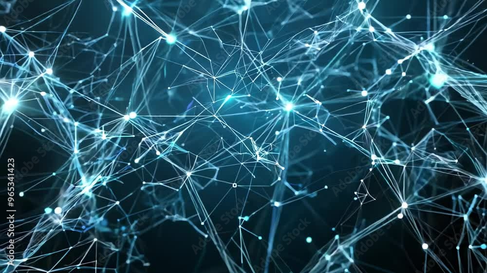 Poster abstract network of interconnected lines and nodes, glowing in blue
