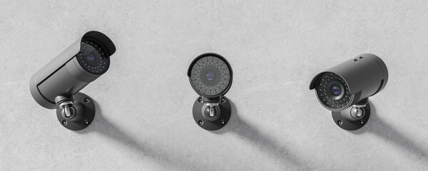 Surveillance camera monitoring on stone wall, security and control