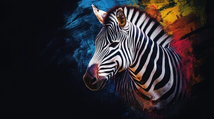 Close-up Portrait of a Zebra with Abstract Paint Splatter Background