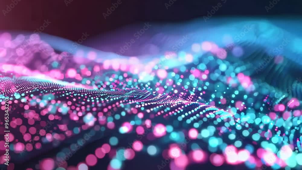 Poster abstract wave of vibrant digital dots creating a dynamic visual experience