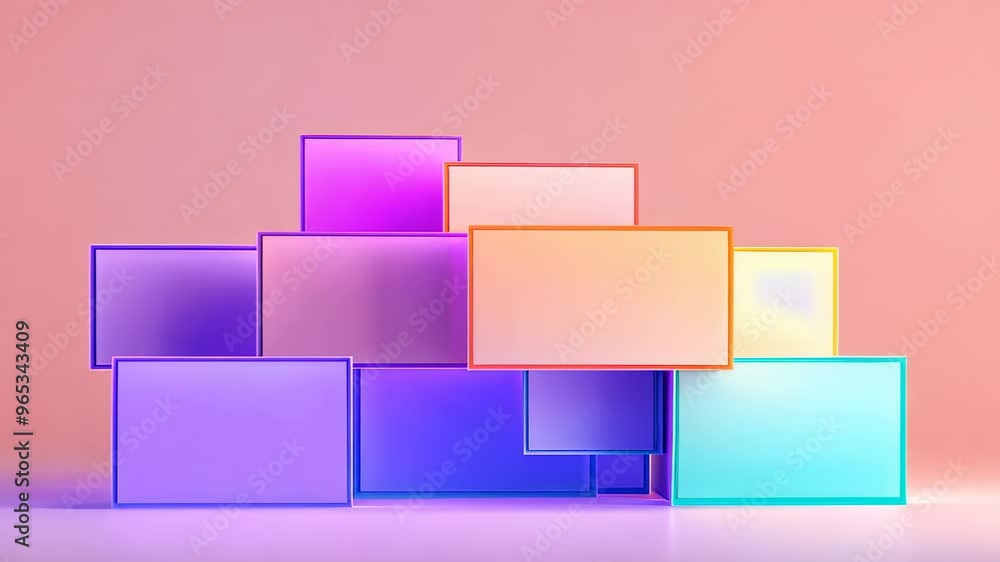 Poster a vibrant arrangement of colorful blocks against a soft gradient background
