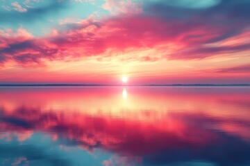 Fototapeta premium Serene Lake Landscape with Misty Sunrise and Colorful Sky, Ideal for Nature and Travel Themes Generative AI