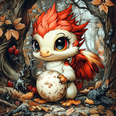 Baby whimsical dragon book illustration 