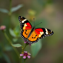 Naklejka premium flying plain tiger butterflies in green garden background