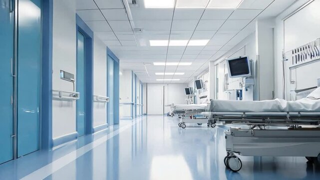Modern Hospital Corridor: A clean, modern hospital corridor bathed in bright light. This image showcases the architectural design and serene atmosphere of a healthcare facility.