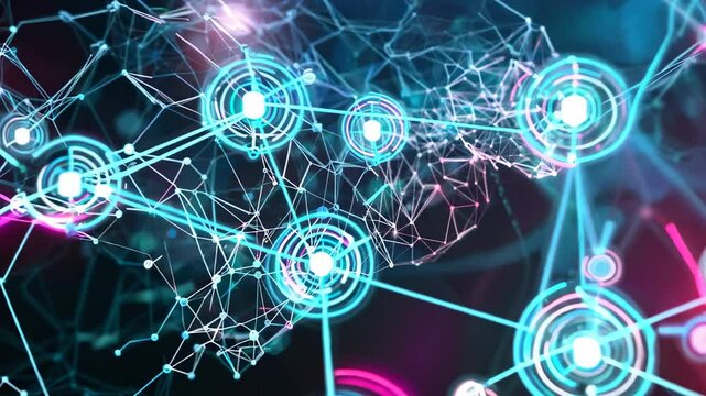 Abstract digital network illustration showcasing vibrant connections and flows of data