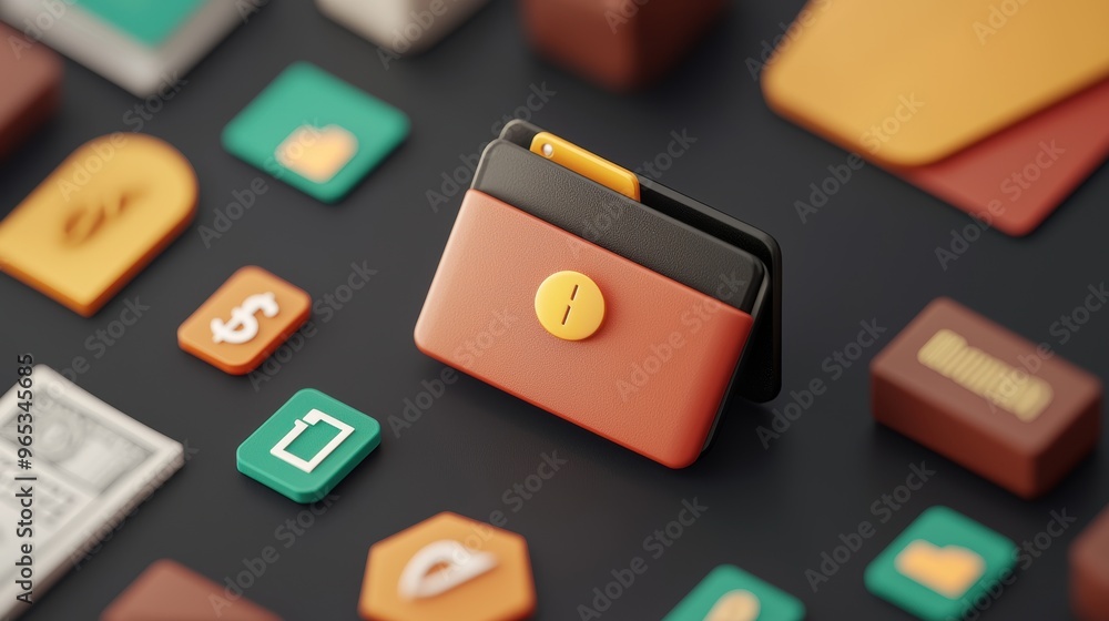Aufkleber illuminated digital wallet with glowing financial icons - with copy space and selective focus in