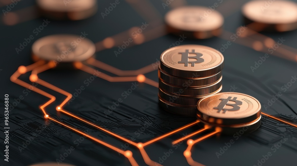 Poster illuminated financial network nodes with copy space for text selective focus in