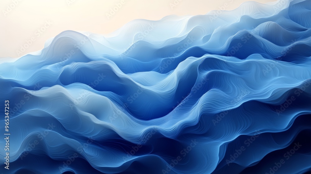 Poster Abstract blue waves pattern in soft light. Art and design concept