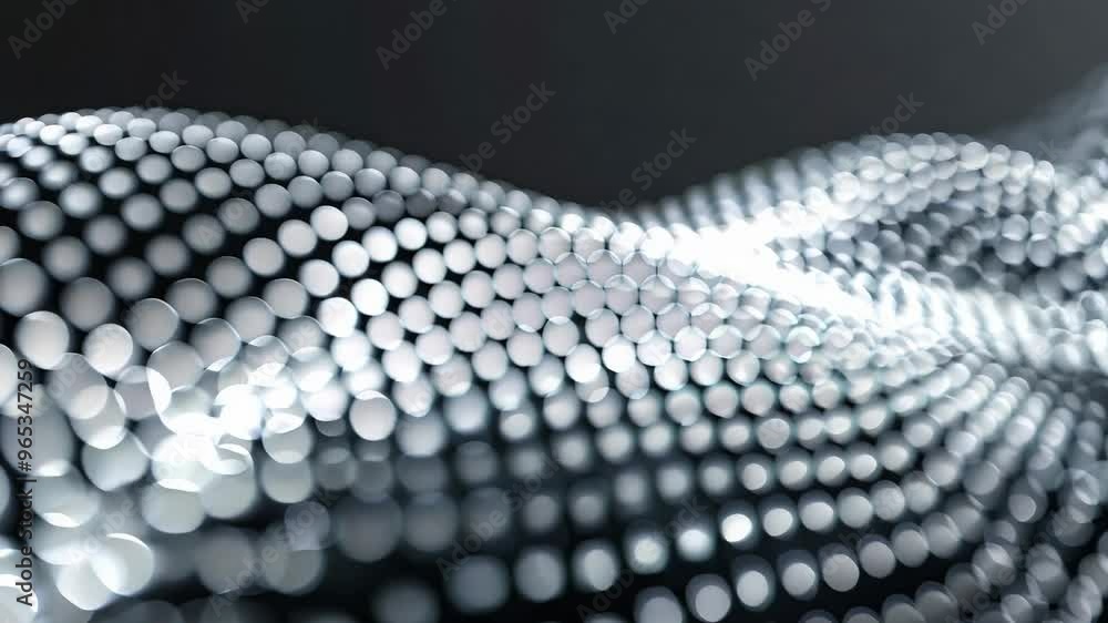 Poster abstract wave pattern in black and white, featuring dynamic dots