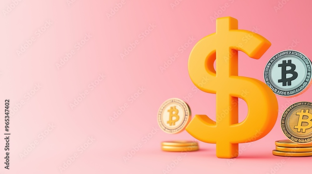 Poster virtual currency exchange: of marketplace with floating currency symbols and copy space, selective f