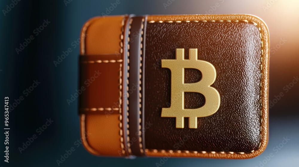 Poster illuminated cryptocurrency wallet in digital finance concept - with copy space and selective focus i