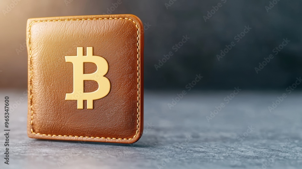 Poster illuminated cryptocurrency wallet in digital finance world - with copy space for text and selective 