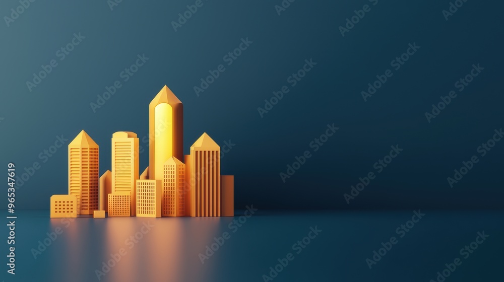 Poster illuminated financial hub - abstract digital world in with copy space, selective focus in