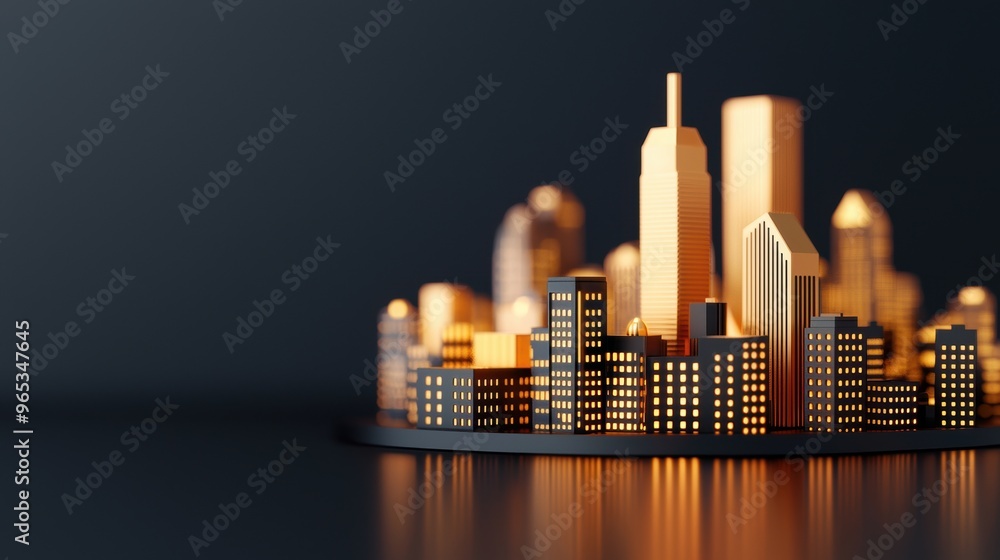 Aufkleber illuminated financial center in abstract digital world - with copy space and selective focus on fore