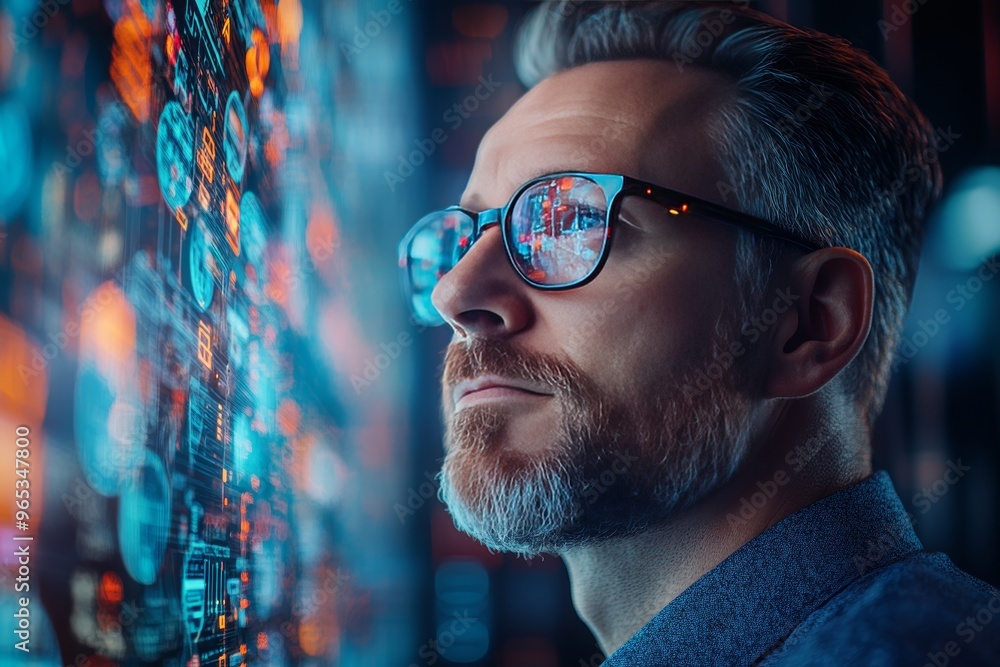 Aufkleber business owner collaborating with virtual assistants in a high-tech environment generative ai