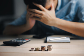 Financial crisis. Depressed man lost his money. Destroyed businessman. Concept of business loss, bankruptcy and crisis.