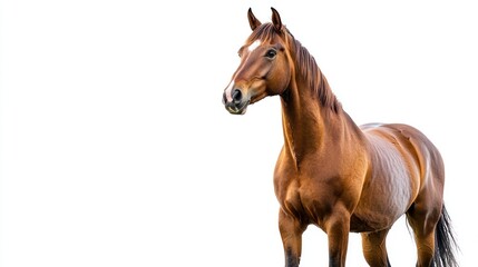 Fototapeta premium Brown Horse with White Marking Standing Against a White Background