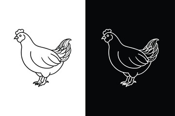 Hen Line Icon. Simple Flat Graphic Design for Chicken Illustration
