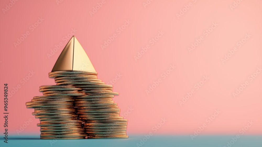Poster glittering coin mountain in digital world - abstract with copy space and selective focus in