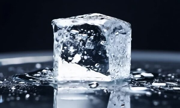 Melting ice cube on black background, Generative AI