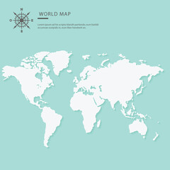 A world map with a blue background and a white world map