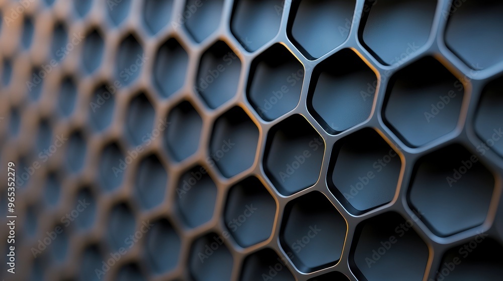 Poster close-up of a modern hexagonal pattern, showcasing intricate design and texture, ideal for backgroun