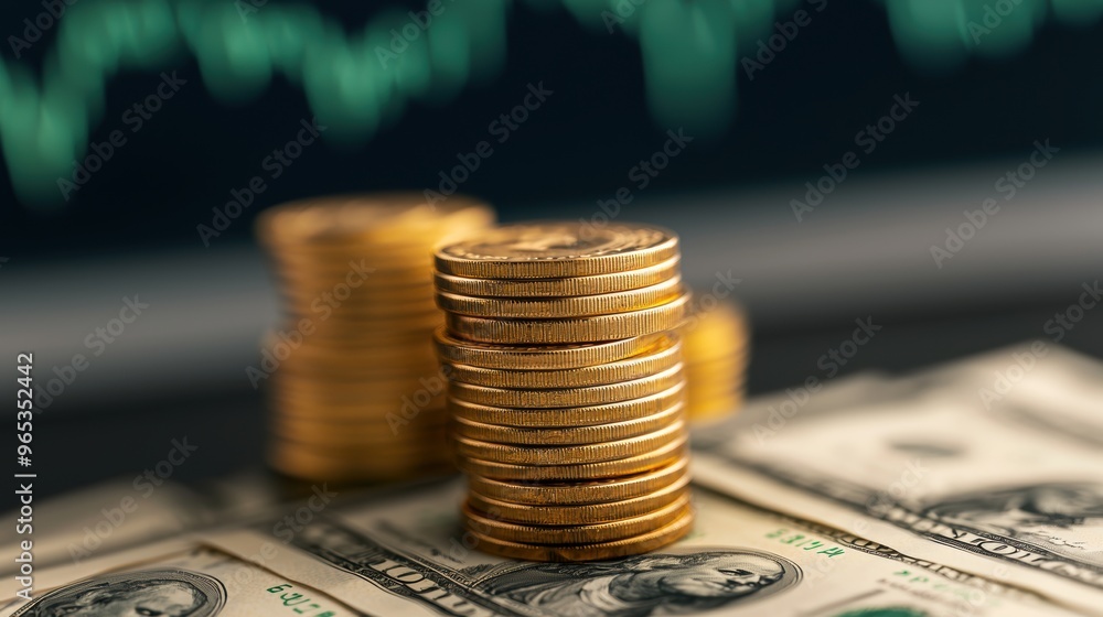 Poster futuristic floating currency exchange holograms in global finance world with copy space for text
