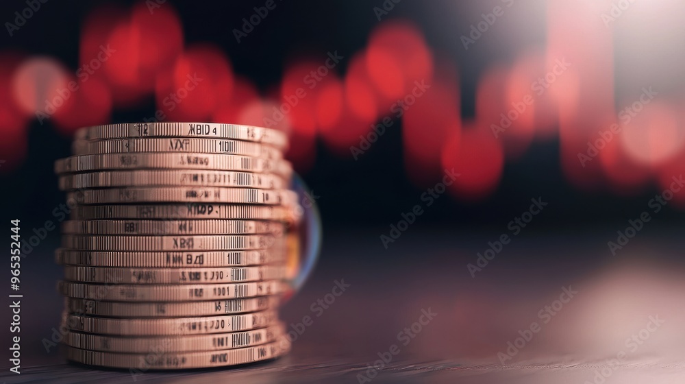 Poster futuristic floating currency exchange holograms in global finance concept with copy space, selective