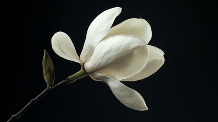 Magnolia flower close-up against dark background, elegance and tranquility concept