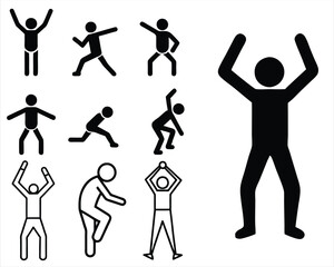 Exercise movements. set of silhouettes of people exercise. Human movements and actions Icon set of people who exercise. Adobe vector. EPS 10.
